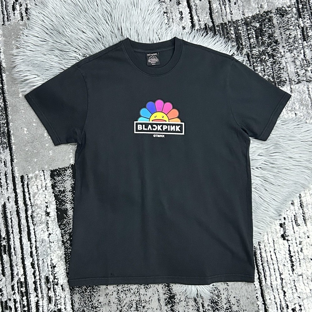 BLACKPINK x Takashi Murakami Rainbow‎ Flower Logo T-Shirt Vintage Black SZ Small